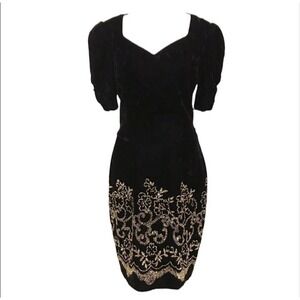 Jessica McClintock Gunne Sax Vintage 80s Black Glitter Velvet Evening Dress